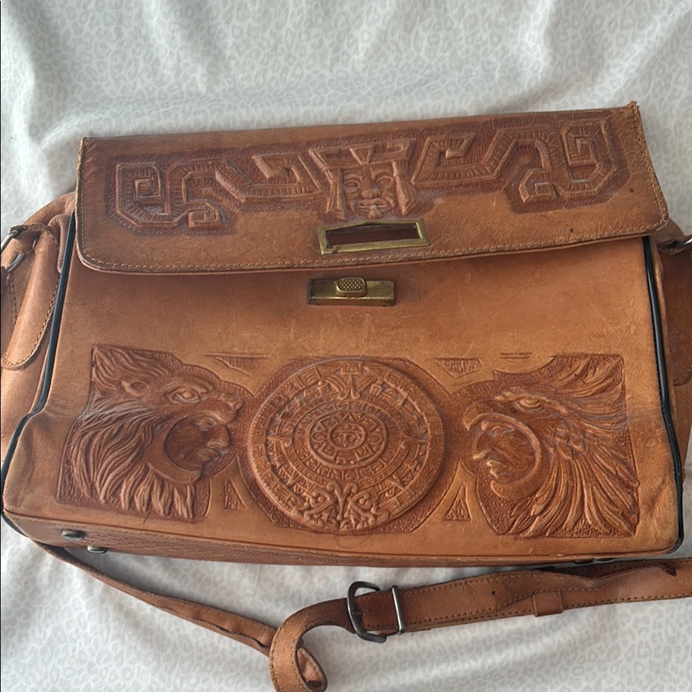 Vintage Mexican Handmade Embossed Leather Shoulder Bag